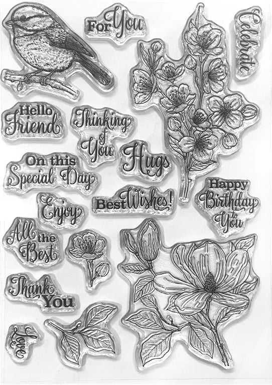 Elizabeth Craft Designs Floral Branches & Sentiments Stamp Set
